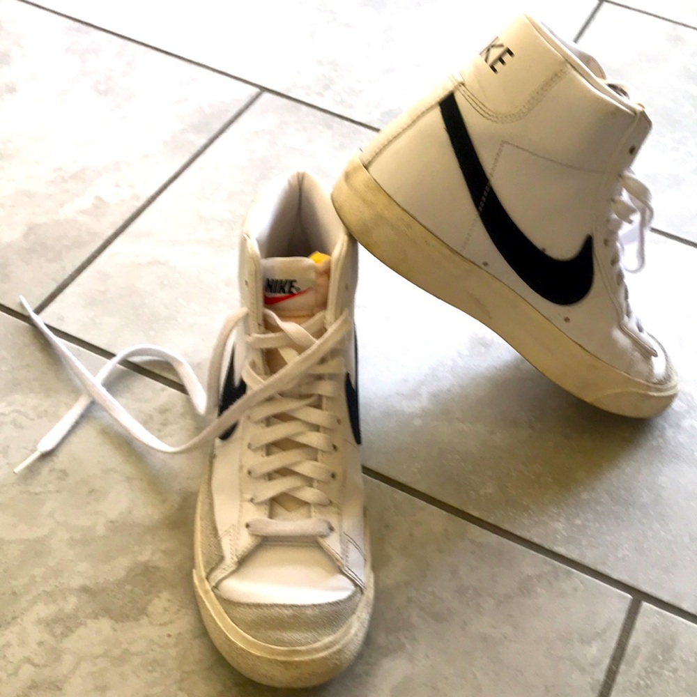 Regular Nike Blazers, white with black swish in women’s size 8.